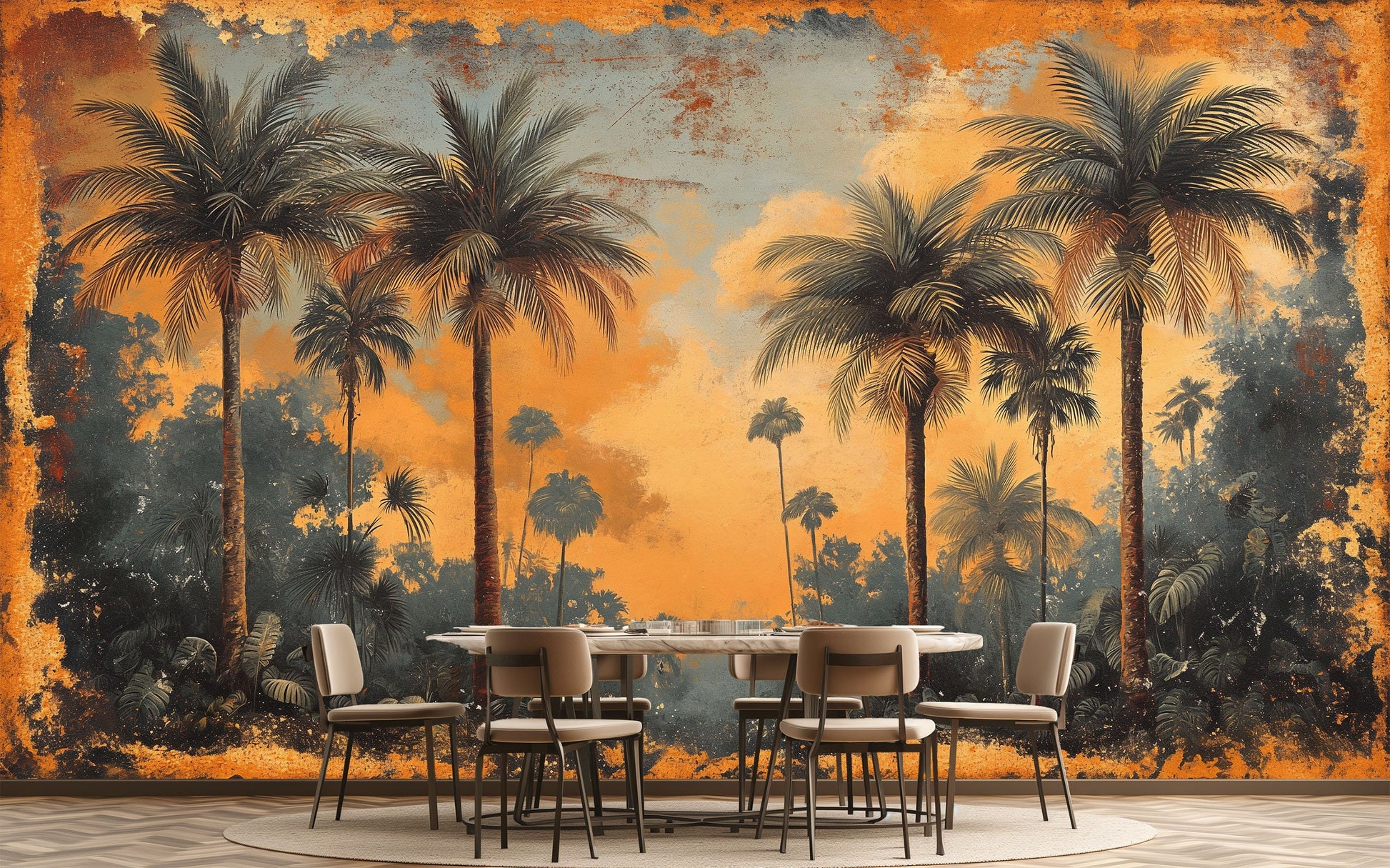 Vintage Tropical Forest Self Tropical Wallpaper – detail view, Golden Era Walls