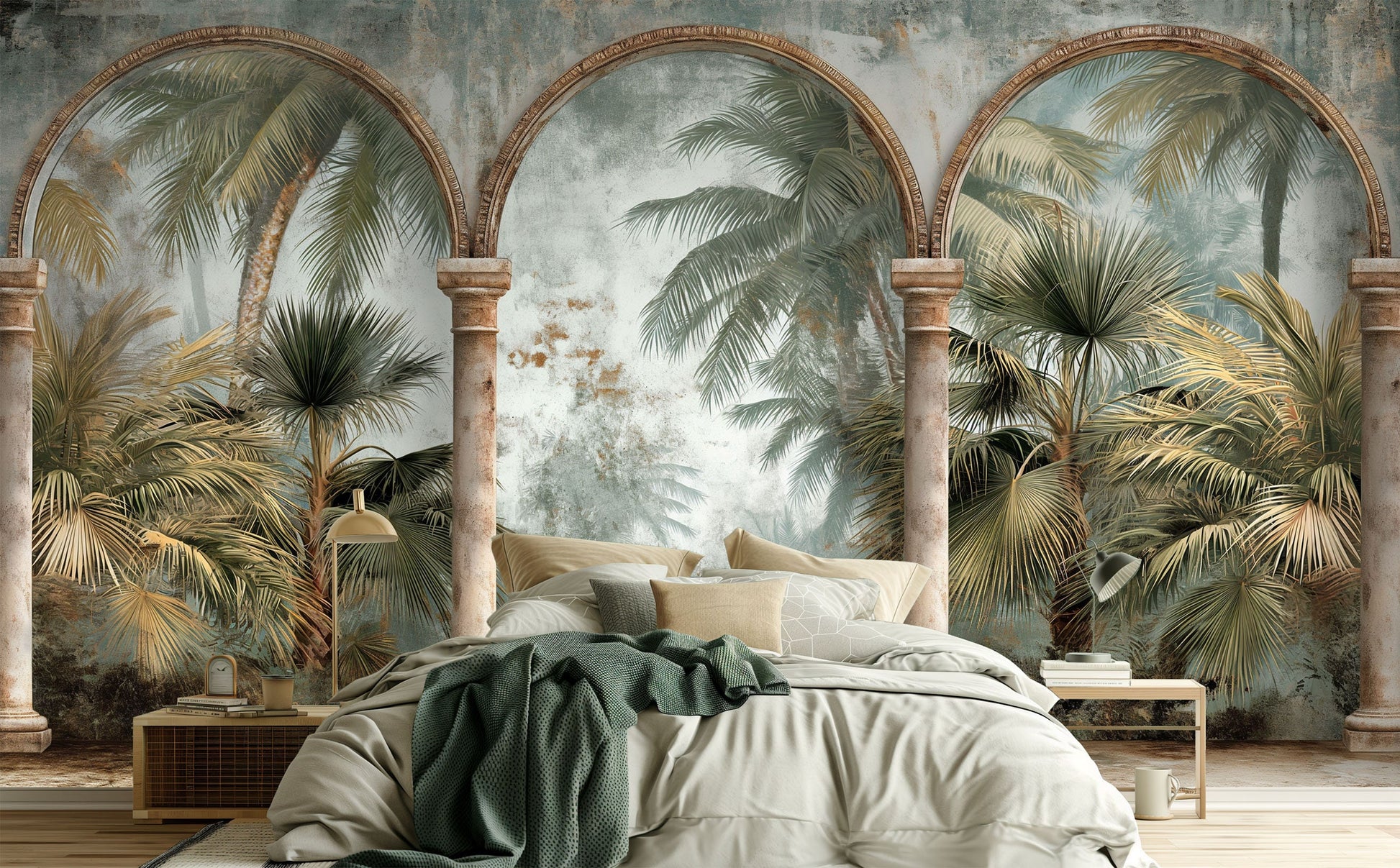 Antique Stone Arches Self Marble Wallpaper – room setting, Golden Era Walls