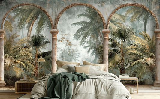 Antique Stone Arches Self Marble Wallpaper – room setting, Golden Era Walls