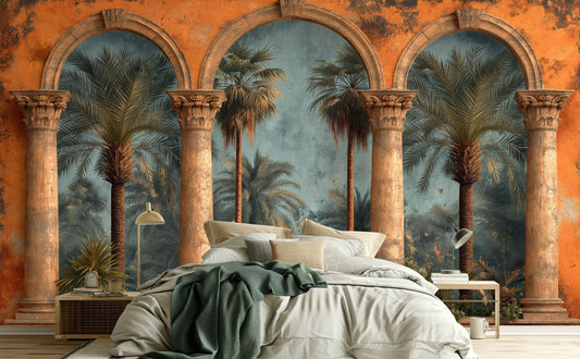 Stone Arches Self Adhesive Tropical Wallpaper – detail view, Golden Era Walls