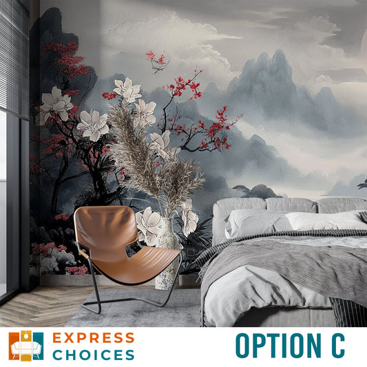 Chinoiserie Tree by Lake Floral Wallpaper – lifestyle view, Golden Era Walls