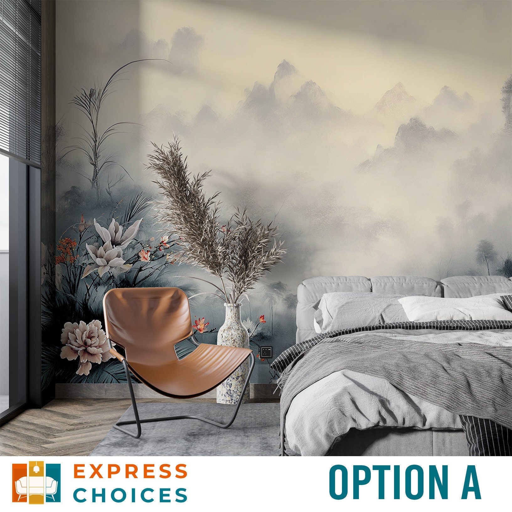 Foggy Pine Cloud Mountain Wallpaper – peel and stick wallpaper mural, Golden Era Walls