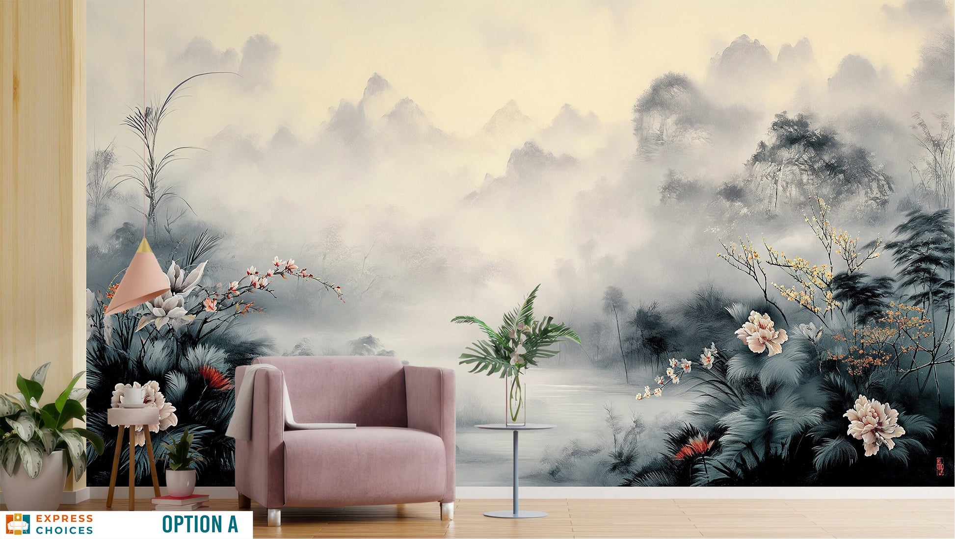 Foggy Pine Cloud Mountain Wallpaper – alternate view, Golden Era Walls