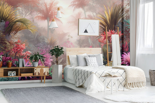 Digital painting Tropical forest Floral Wallpaper – lifestyle view, Golden Era Walls