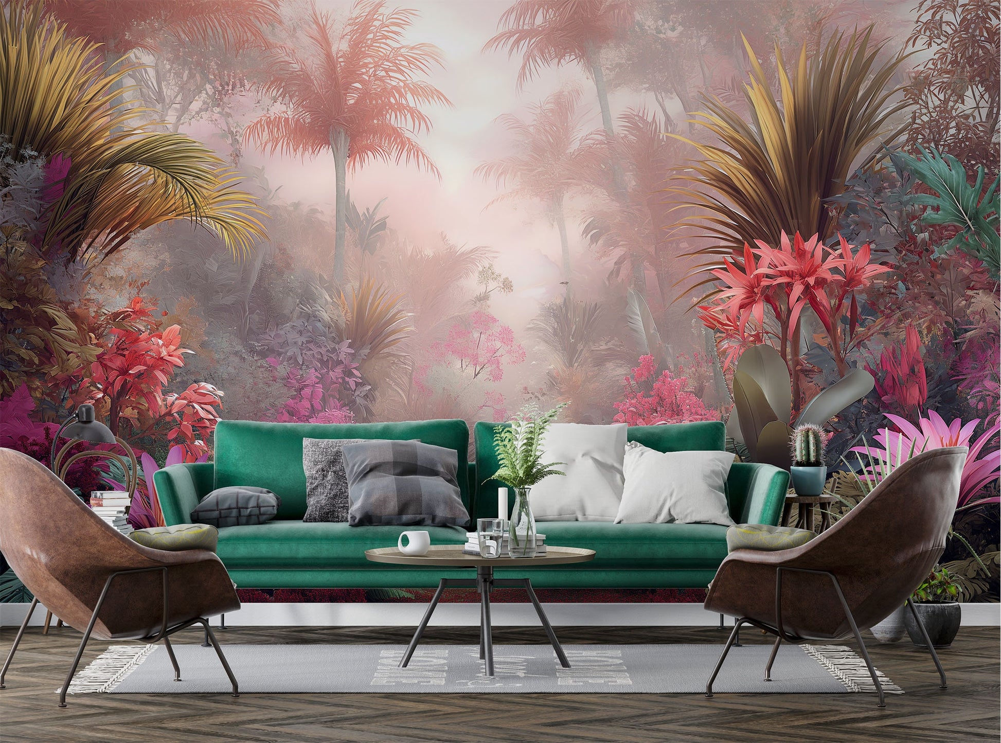 Digital painting Tropical forest Floral Wallpaper – detail view, Golden Era Walls