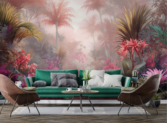 Digital painting Tropical forest Floral Wallpaper – detail view, Golden Era Walls