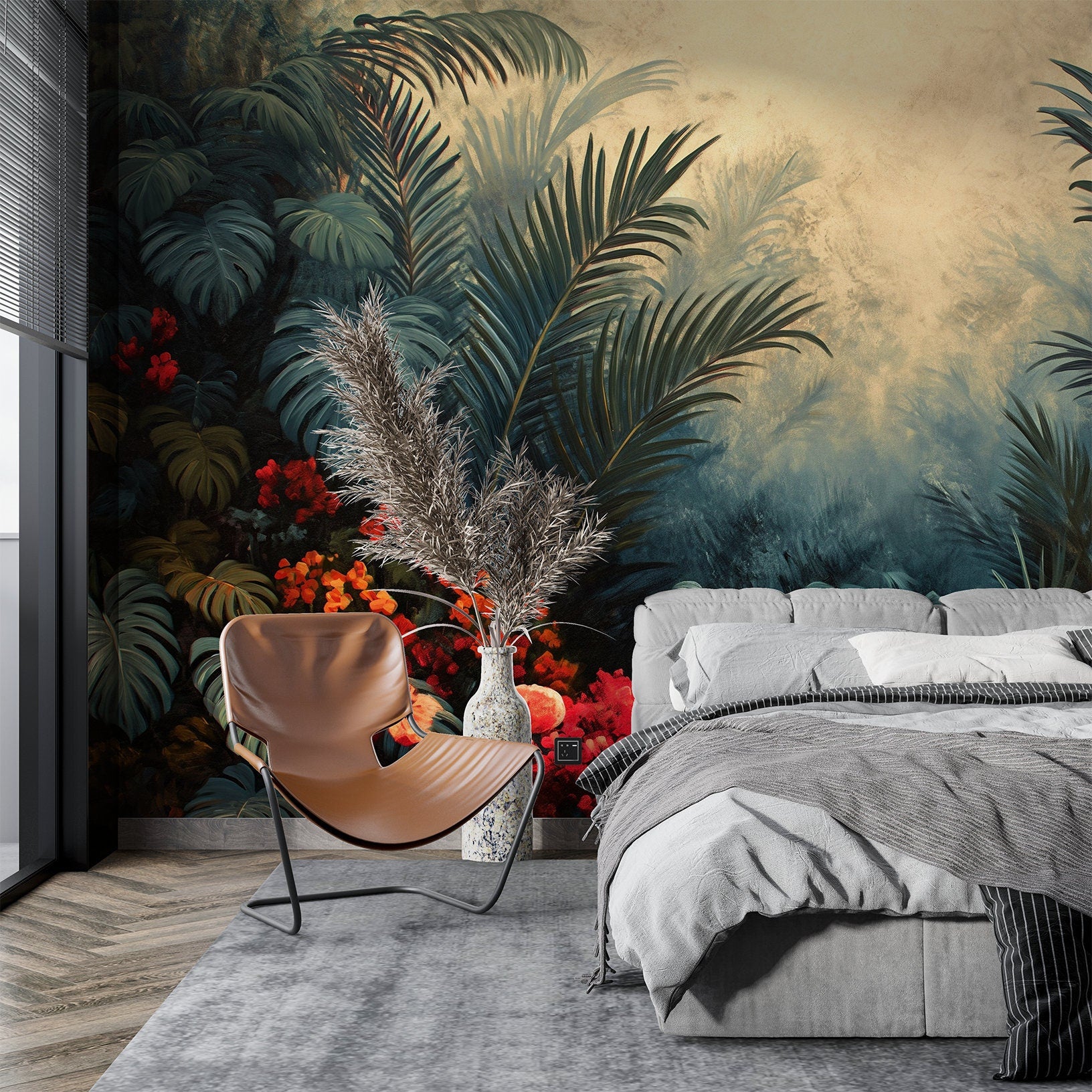 Tropical Forest Easy Makeover Tropical Wallpaper – room setting, Golden Era Walls