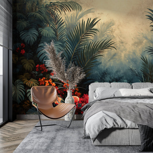 Tropical Forest Easy Makeover Tropical Wallpaper – room setting, Golden Era Walls