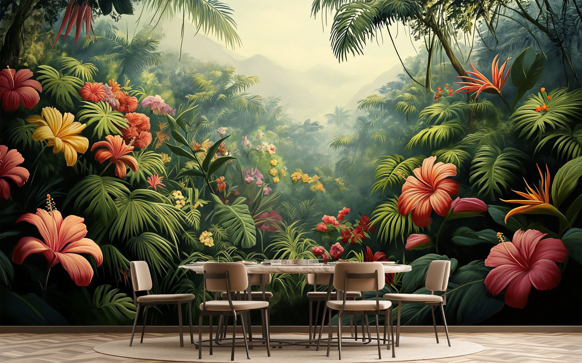 Palm Tree Design Floral Wallpaper – lifestyle view, Golden Era Walls