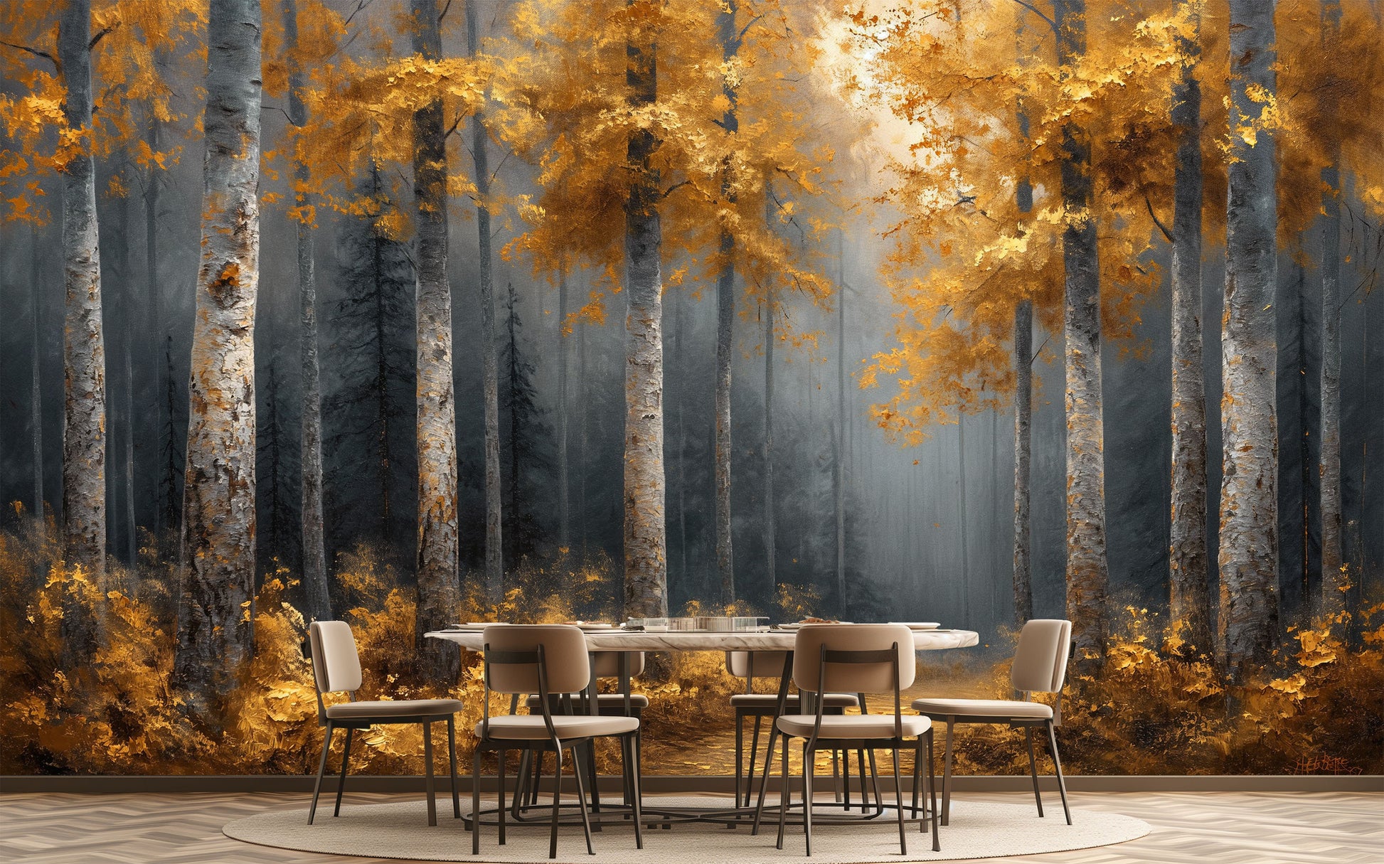 Woodland Watercolor Self Adhesive Coastal Wallpaper – detail view, Golden Era Walls