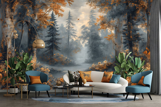 Woodland Scene Self Adhesive Wallpaper – detail view, Golden Era Walls