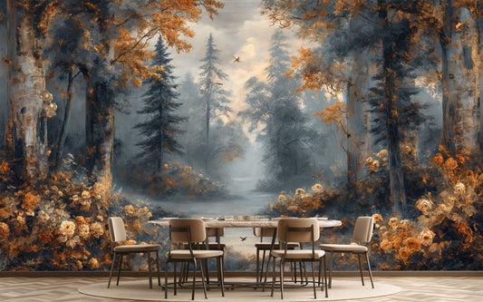 Woodland Scene Self Adhesive Wallpaper – peel and stick wallpaper mural, Golden Era Walls