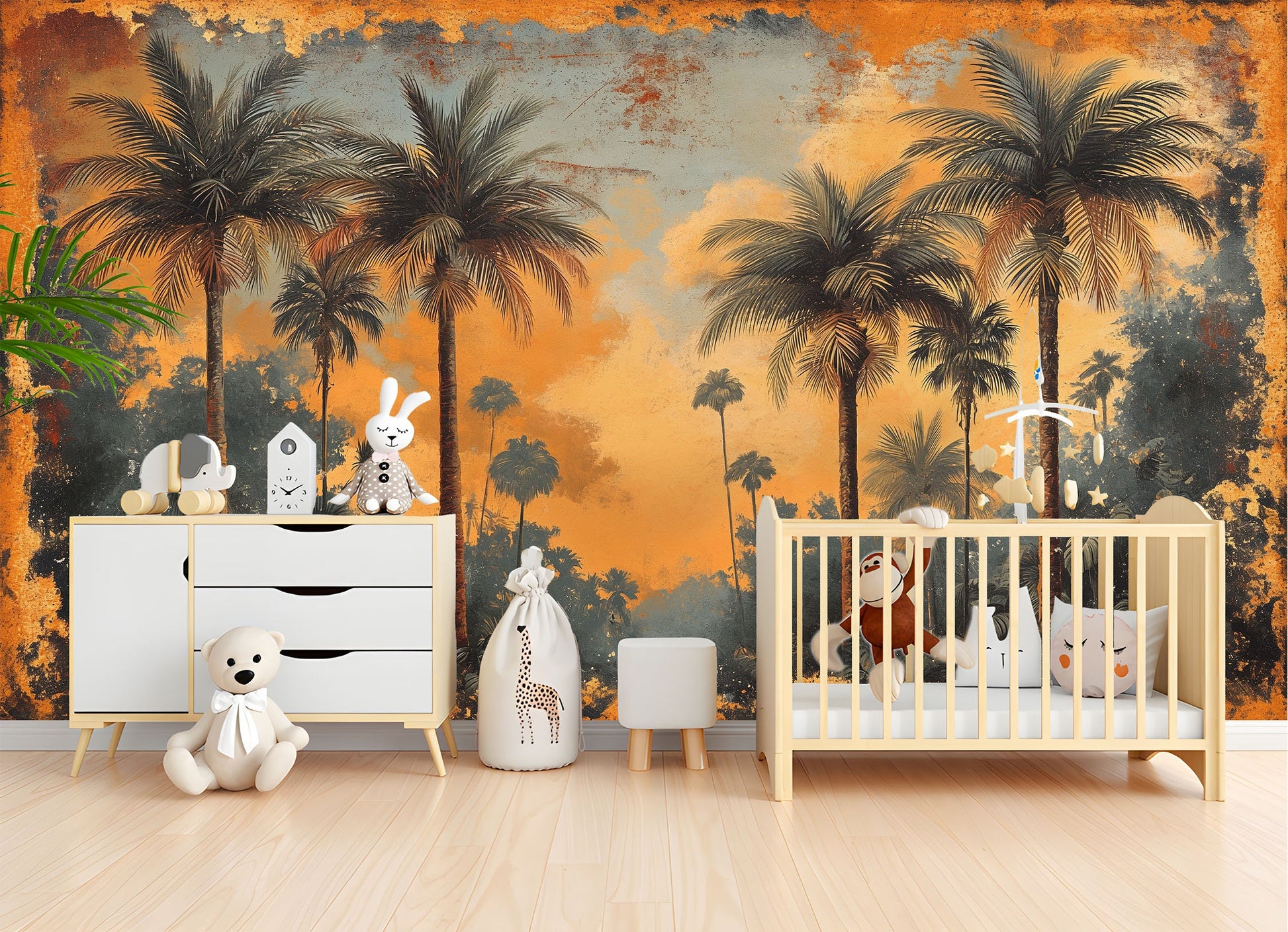 Vintage Tropical Forest Self Tropical Wallpaper – scale reference, Golden Era Walls