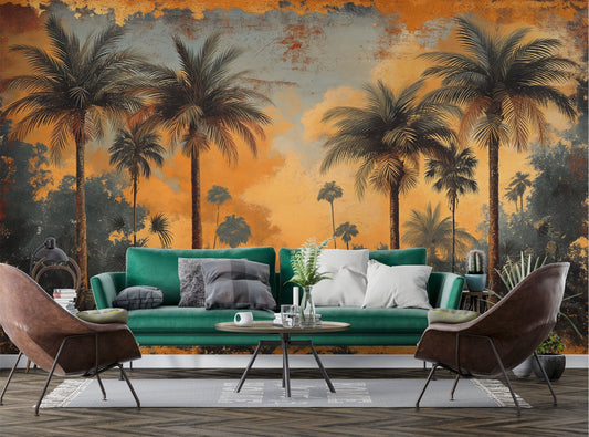Vintage Tropical Forest Self Tropical Wallpaper – lifestyle view, Golden Era Walls