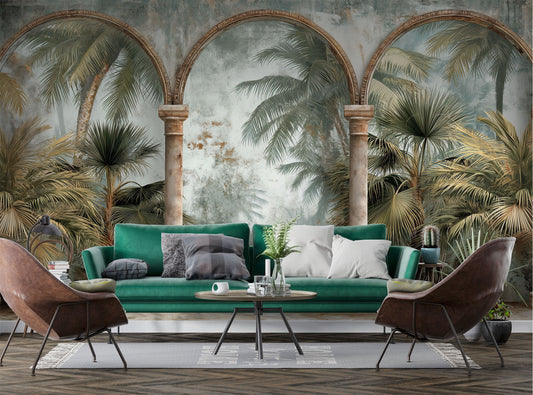 Antique Stone Arches Self Marble Wallpaper – lifestyle view, Golden Era Walls