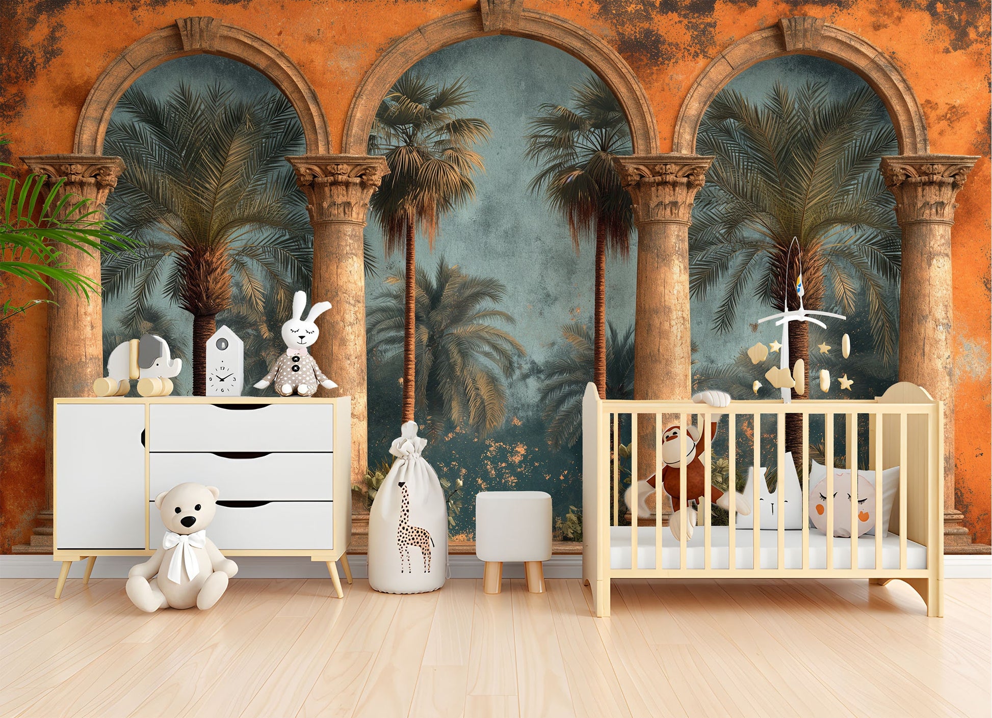 Stone Arches Self Adhesive Tropical Wallpaper – scale reference, Golden Era Walls