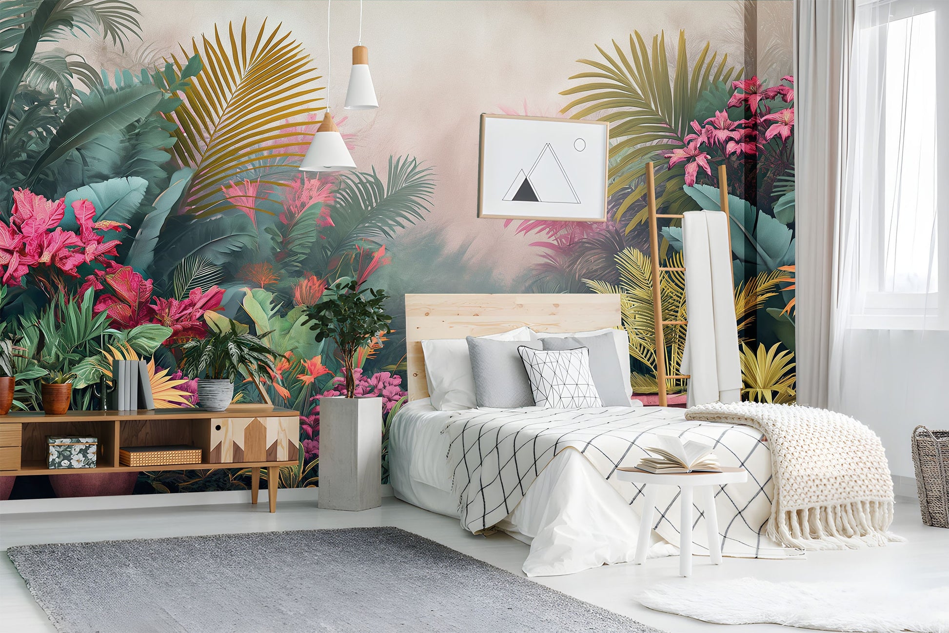 Foggy Tropical Landscape Garden Floral Wallpaper – detail view, Golden Era Walls