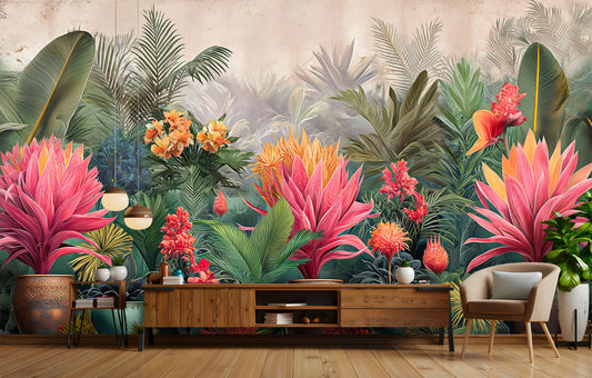 Jungle Vibes Tropical Decal Tropical Wallpaper – peel and stick wallpaper mural, Golden Era Walls