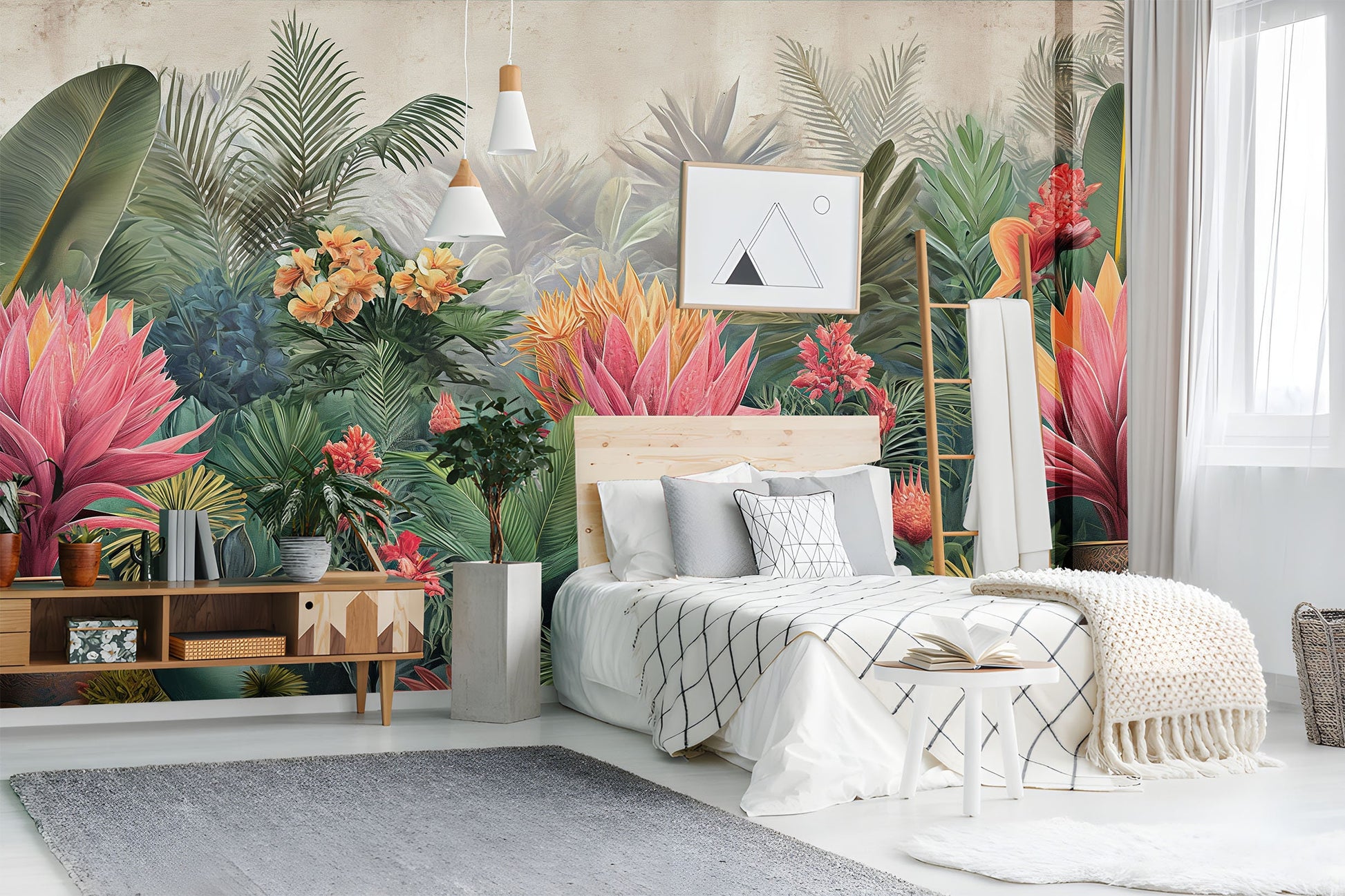 Jungle Vibes Tropical Decal Tropical Wallpaper – room setting, Golden Era Walls