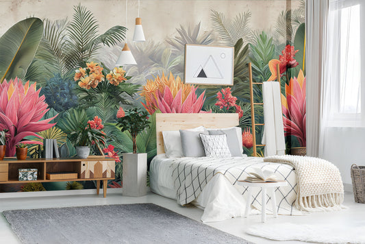 Jungle Vibes Tropical Decal Tropical Wallpaper – room setting, Golden Era Walls