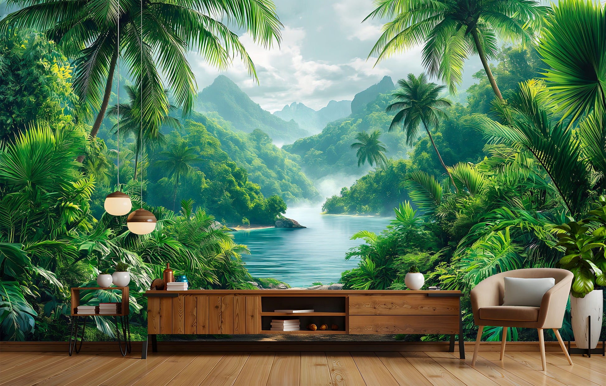 Rainforest Trees Tropical Forest Tropical Wallpaper – room setting, Golden Era Walls