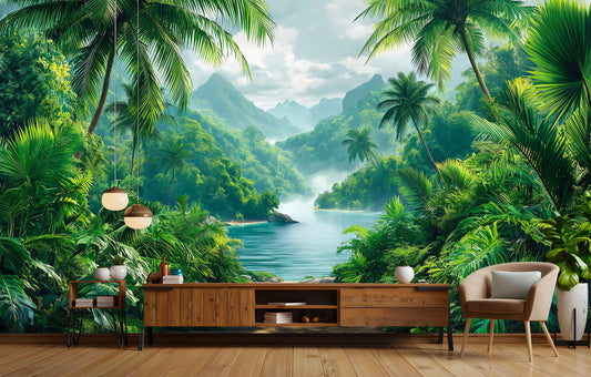 Rainforest Trees Tropical Forest Tropical Wallpaper – room setting, Golden Era Walls