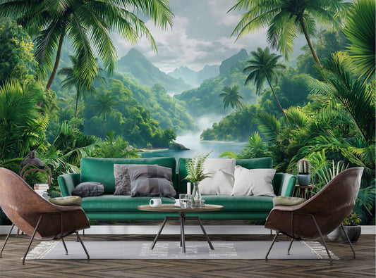 Rainforest Trees Tropical Forest Tropical Wallpaper – peel and stick wallpaper mural, Golden Era Walls