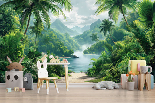 Rainforest Trees Tropical Forest Tropical Wallpaper – detail view, Golden Era Walls