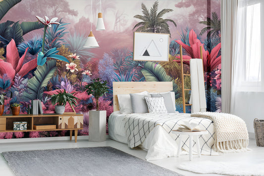 Stunning Greenery Watercolor Rainforest Tropical Wallpaper – detail view, Golden Era Walls