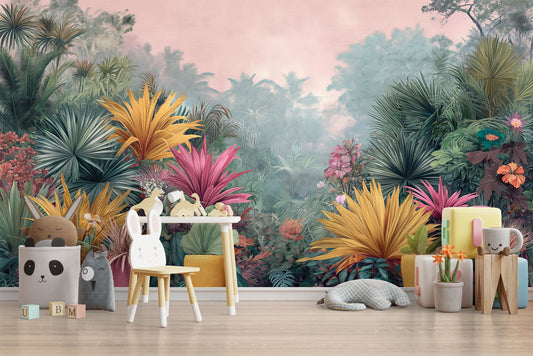 Tropical Vintage Botanical Landscape Floral Wallpaper – peel and stick wallpaper mural, Golden Era Walls