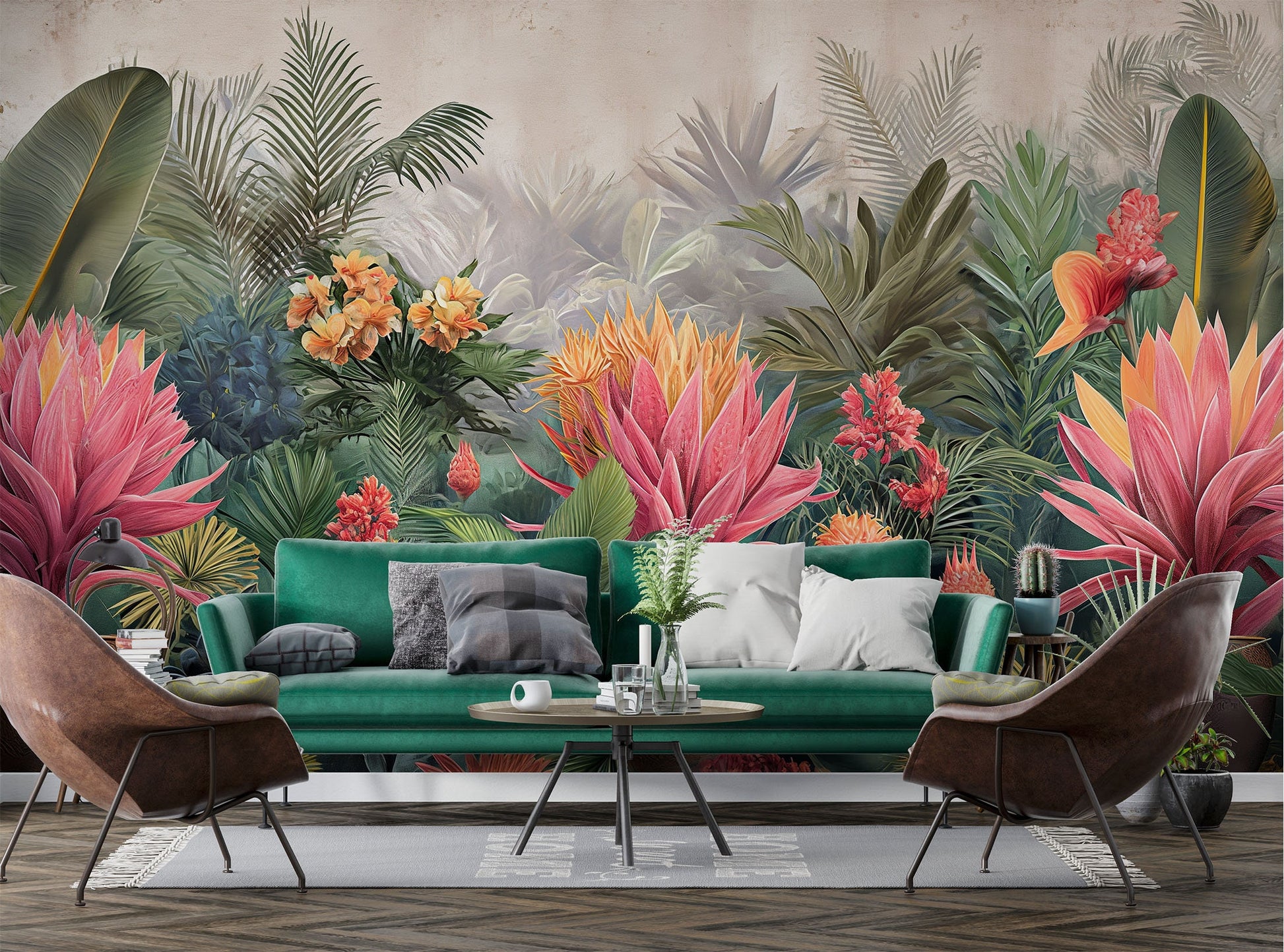 Jungle Vibes Tropical Decal Tropical Wallpaper – lifestyle view, Golden Era Walls