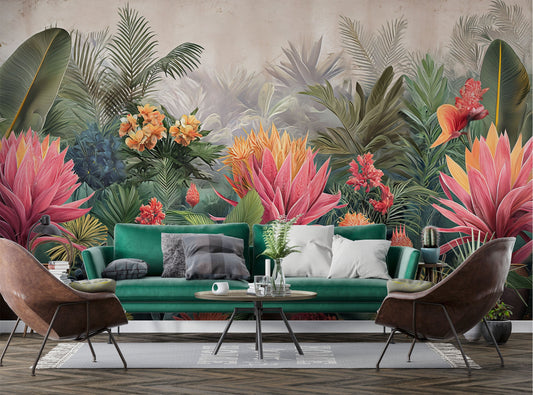 Jungle Vibes Tropical Decal Tropical Wallpaper – lifestyle view, Golden Era Walls