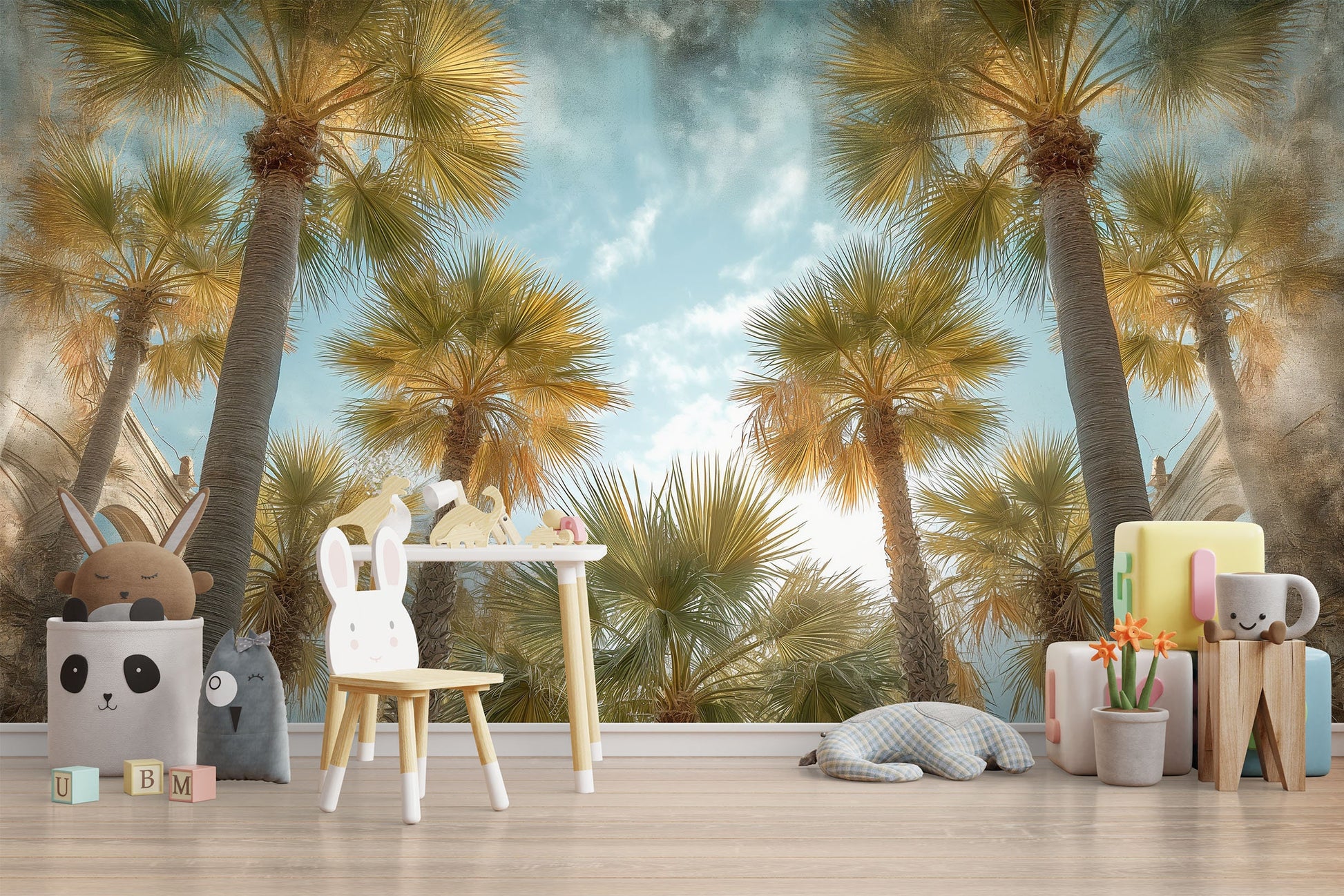 Palm Tree Watercolor Decal Tropical Wallpaper – detail view, Golden Era Walls