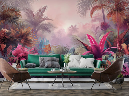 Colorful Tropical Plant Vintage Tropical Wallpaper – peel and stick wallpaper mural, Golden Era Walls