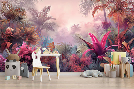 Colorful Tropical Plant Vintage Tropical Wallpaper – detail view, Golden Era Walls