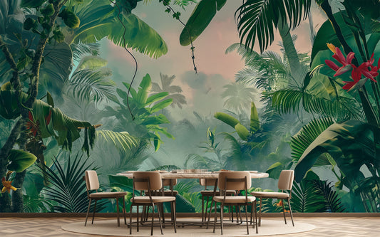 Tropical Forest Home Decor Floral Wallpaper – room setting, Golden Era Walls