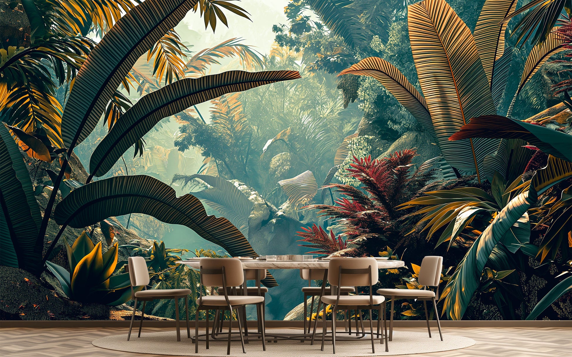 Tropical Rainforest Design Home Tropical Wallpaper – lifestyle view, Golden Era Walls