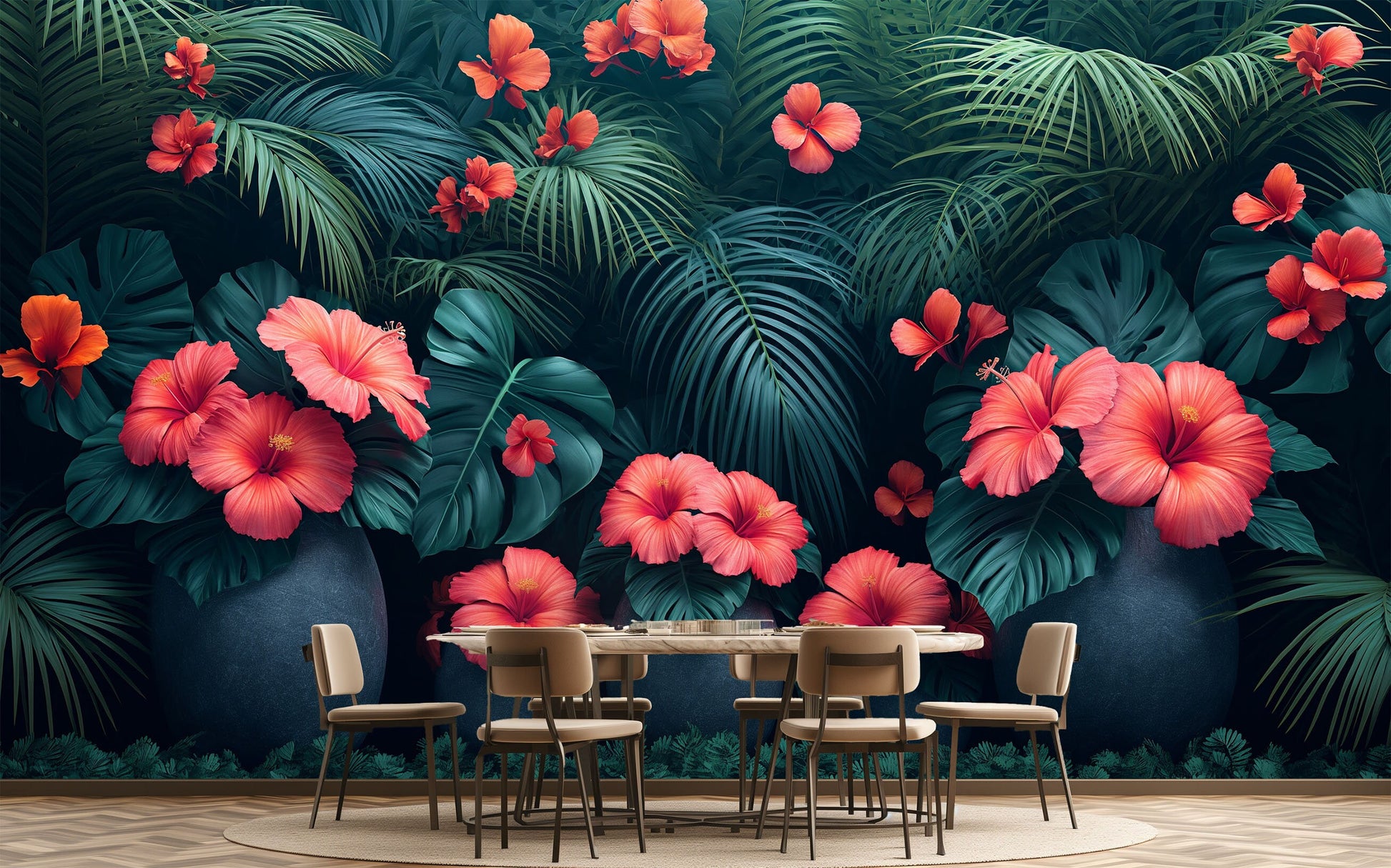 Self Adhesive Palm Tree Floral Wallpaper – detail view, Golden Era Walls