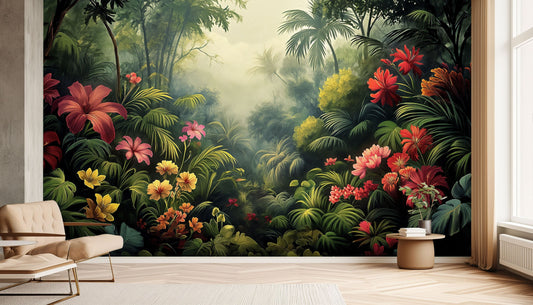 Self Adhesive Tropical Decor Tropical Wallpaper – room setting, Golden Era Walls