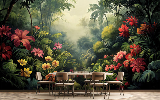 Self Adhesive Tropical Decor Tropical Wallpaper – lifestyle view, Golden Era Walls