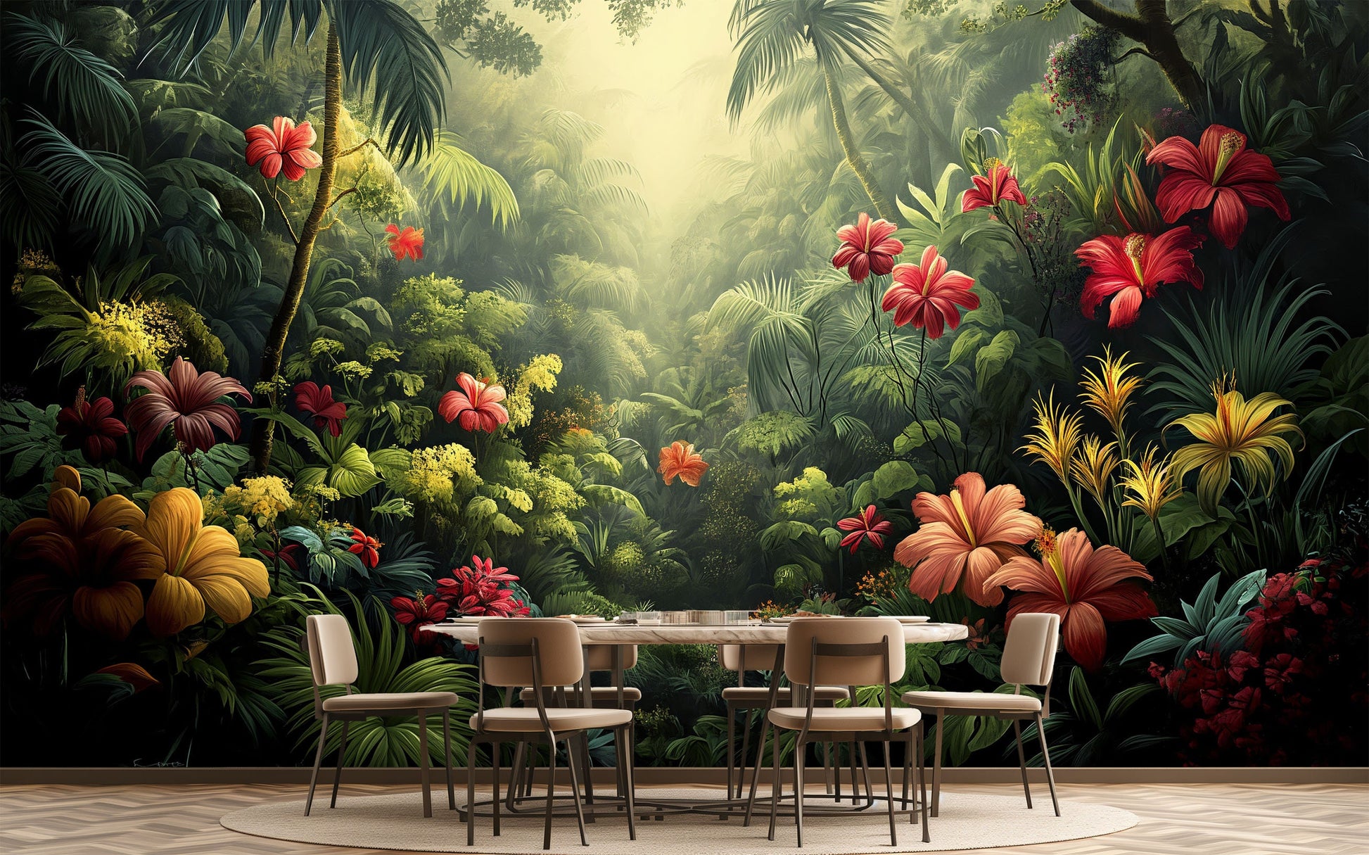 Tropical Palm Tree Design Tropical Wallpaper – room setting, Golden Era Walls