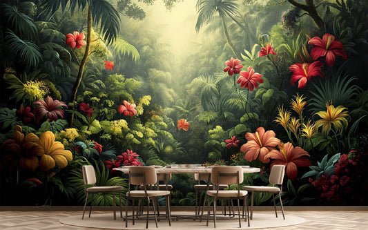 Tropical Palm Tree Design Tropical Wallpaper – room setting, Golden Era Walls