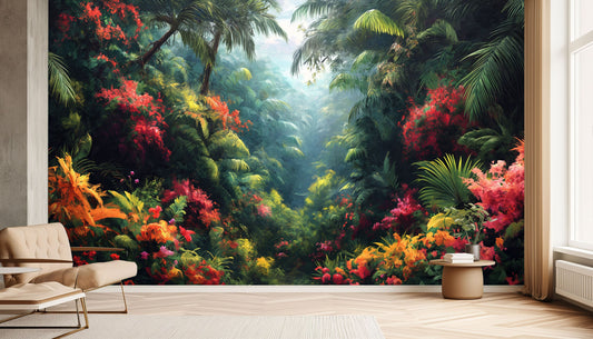 Watercolor Palm Tree Design Tropical Wallpaper – detail view, Golden Era Walls