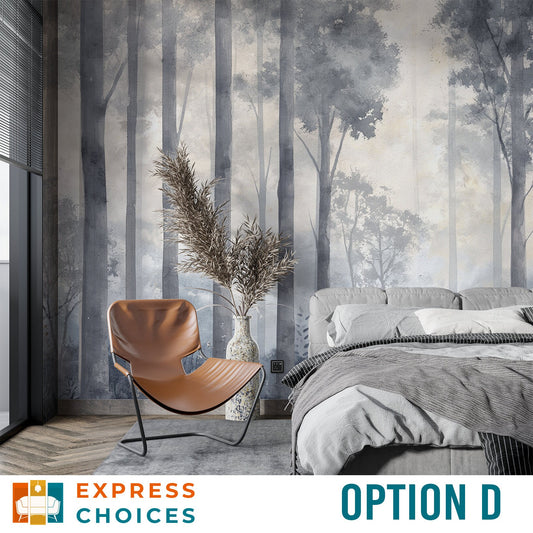 Grayscale Pine Tree Forest Wallpaper – detail view, Golden Era Walls