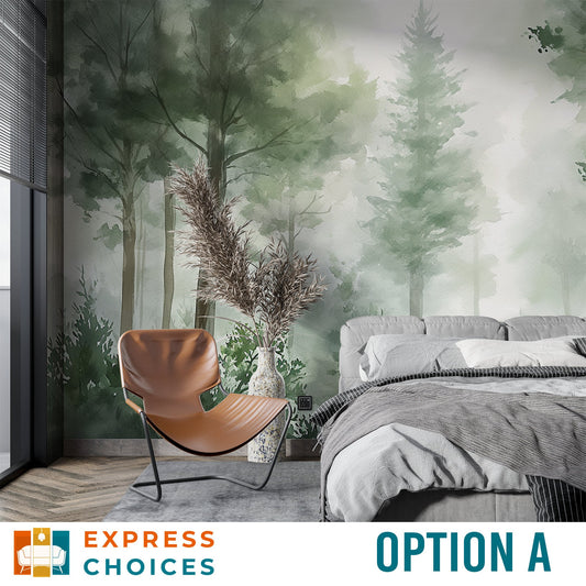 Mountain Trees Self Adhesive Wallpaper – room setting, Golden Era Walls