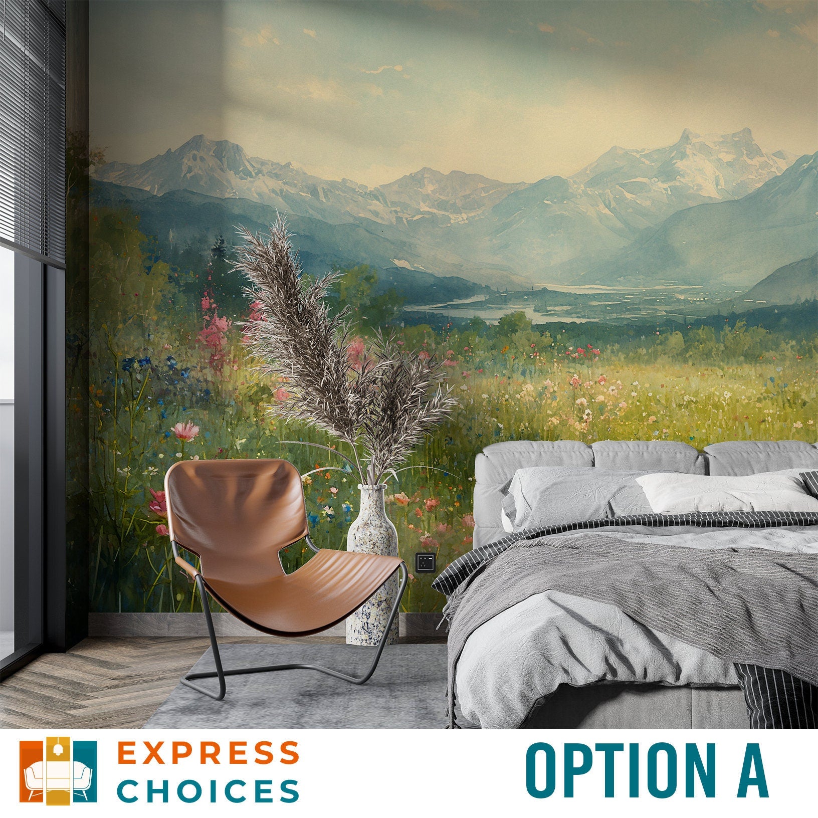 Mountain Trees Self Adhesive Wallpaper – scale reference, Golden Era Walls
