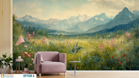 Mountain Trees Self Adhesive Wallpaper – peel and stick wallpaper mural, Golden Era Walls