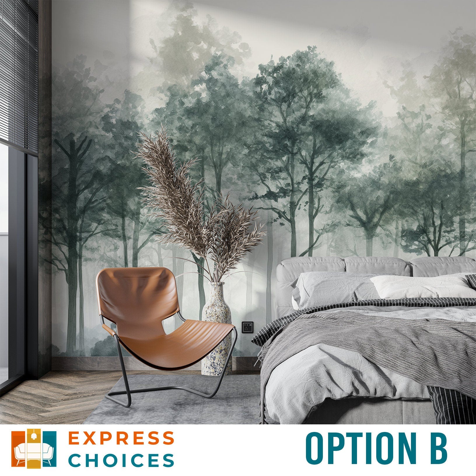 Soft Watercolor Forest Pine Wallpaper – alternate view, Golden Era Walls