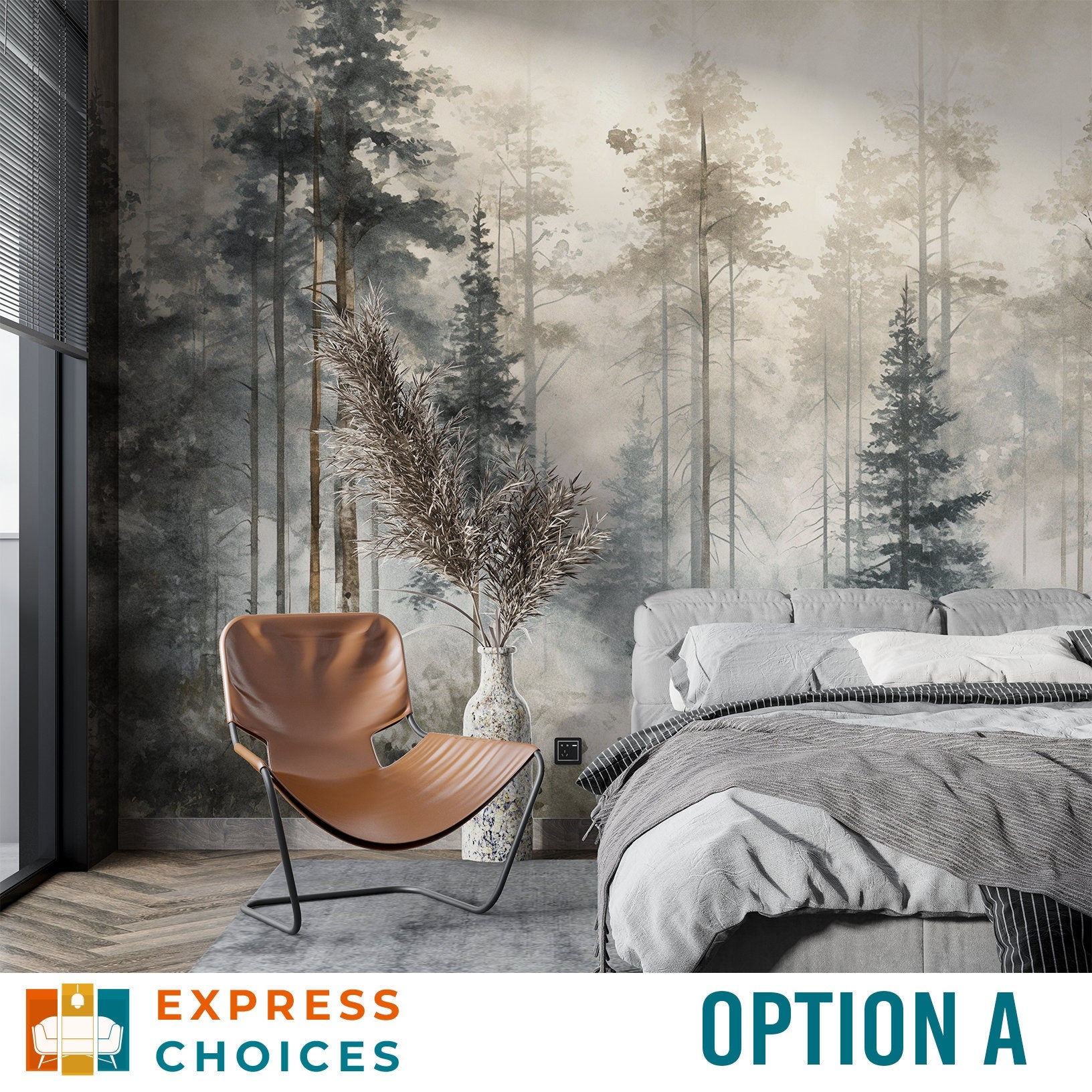 Watercolor Forest Hand Paint Wallpaper – scale reference, Golden Era Walls