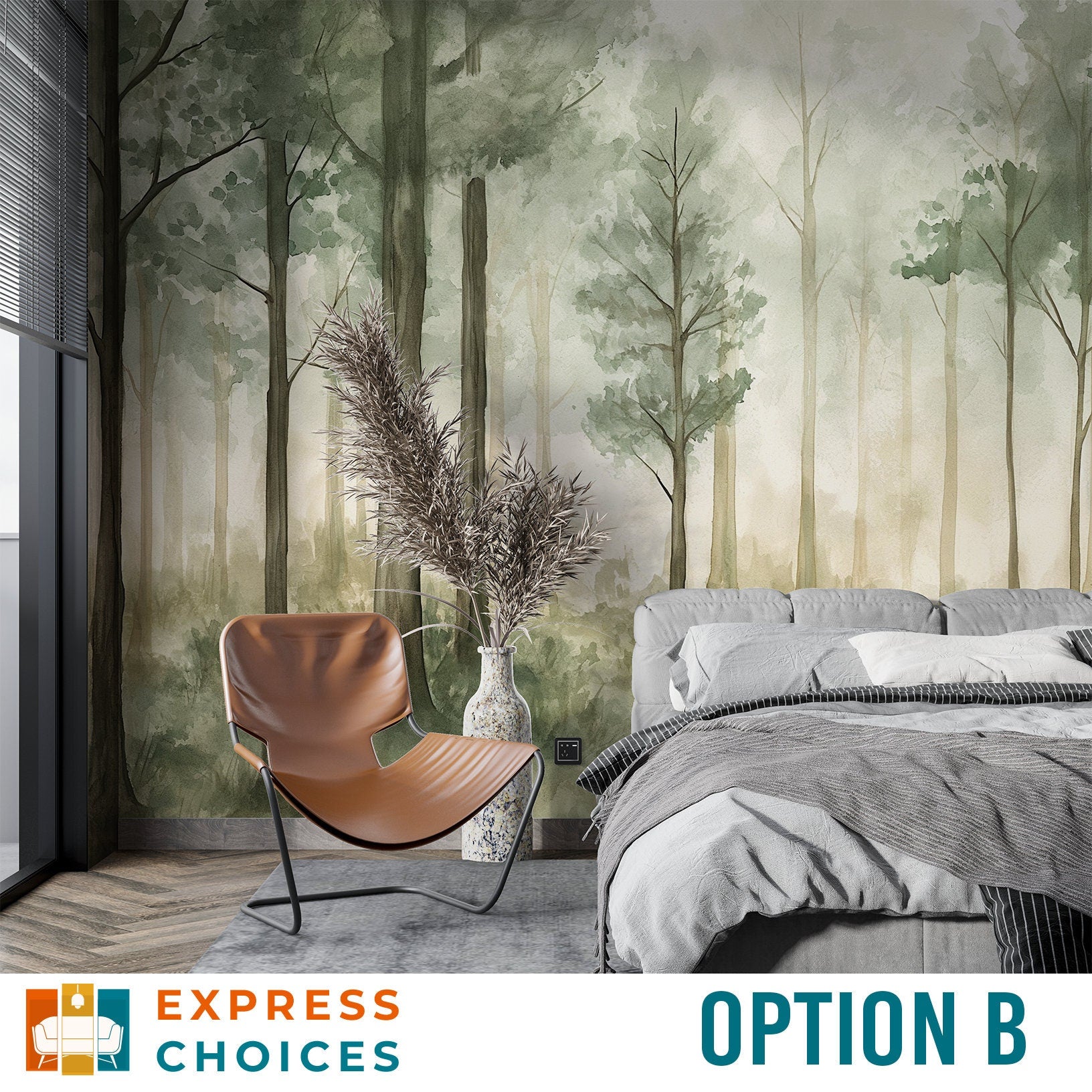 Watercolor Forest Hand Paint Wallpaper – alternate view, Golden Era Walls